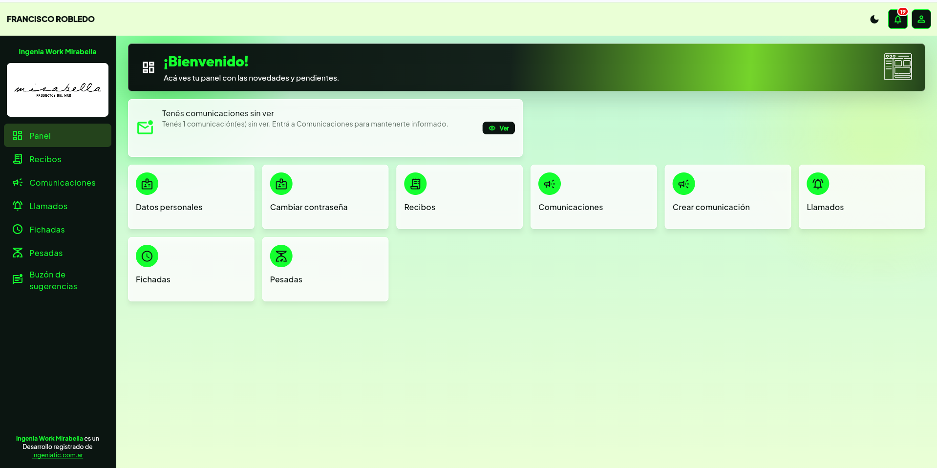 Panel web de IngeniaWork